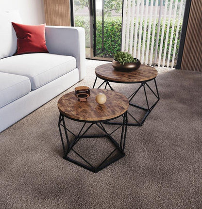 Coffee Table - Geometric Dark Wood Set