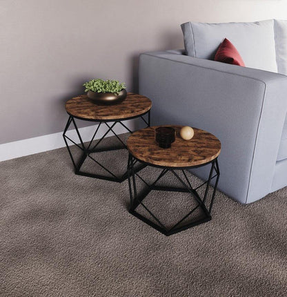 Coffee Table - Geometric Dark Wood Set