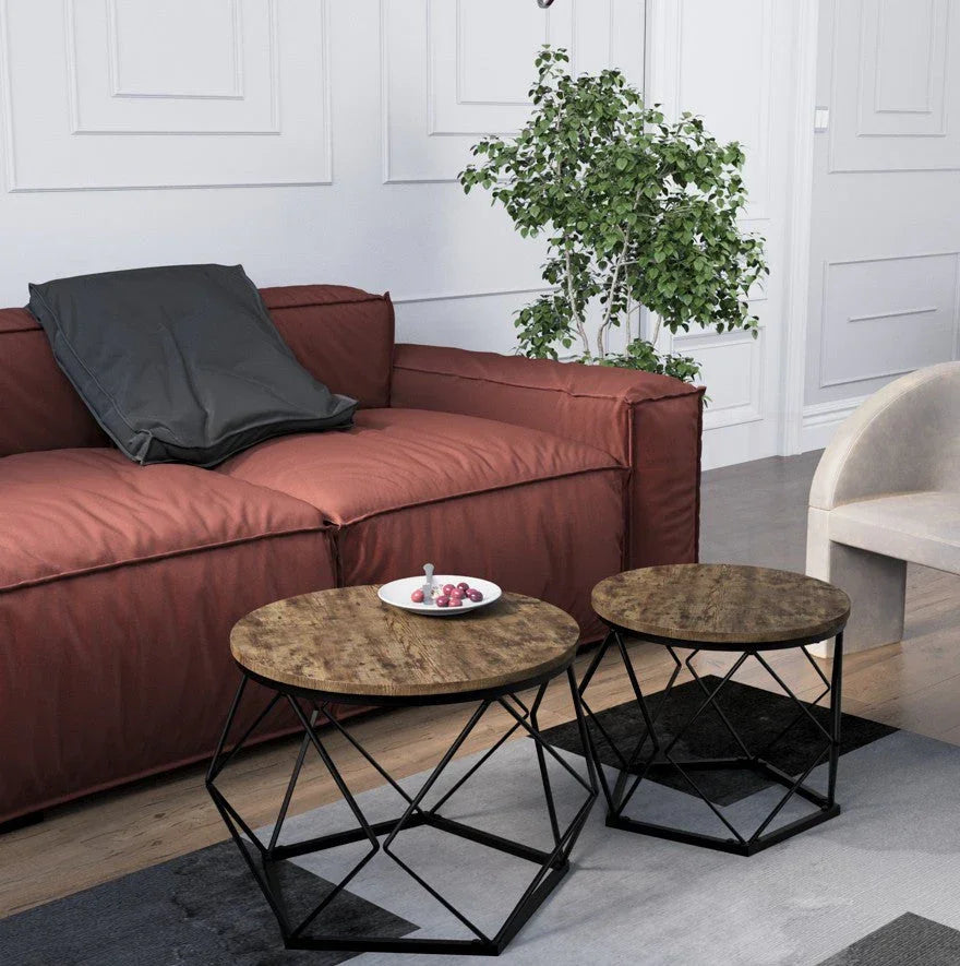 Coffee Table - Geometric Dark Wood Set