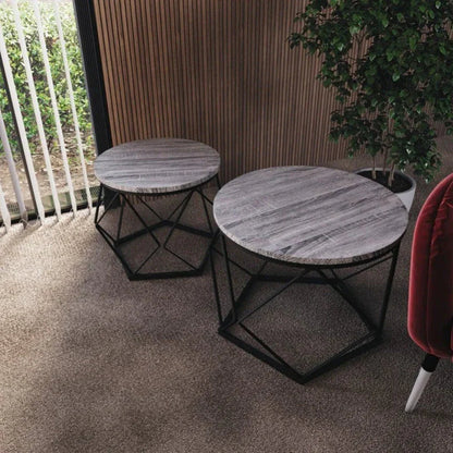 Coffee Table - Geometric Dark Wood Set