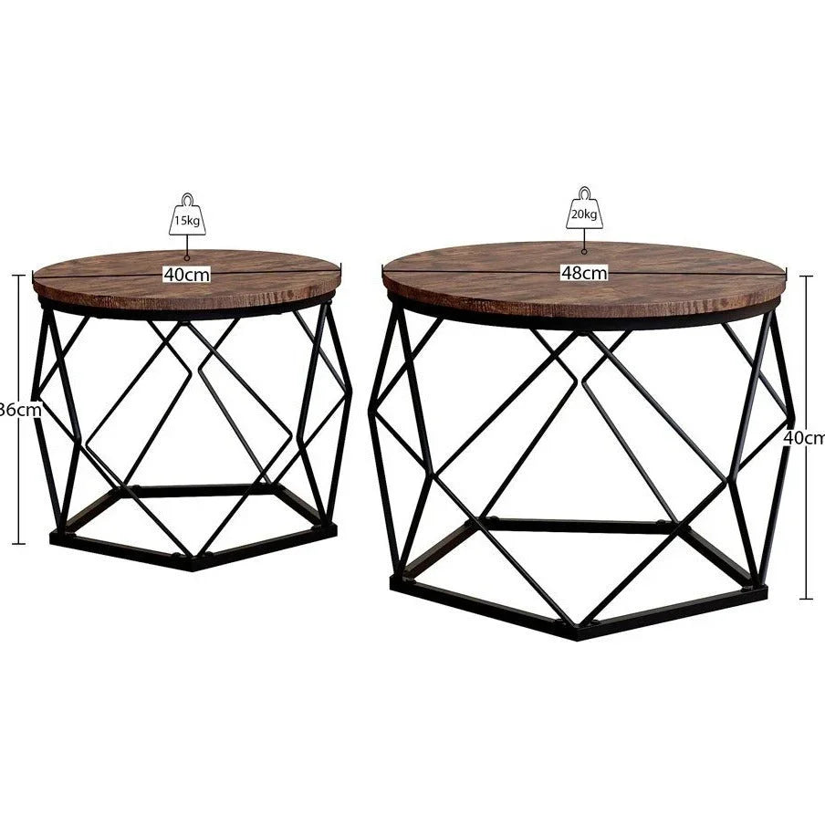 Coffee Table - Geometric Dark Wood Set