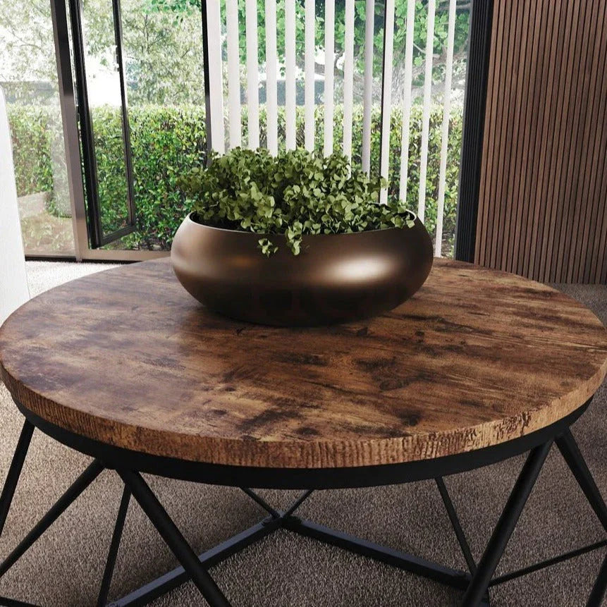 Coffee Table - Geometric Dark Wood Set