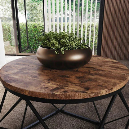 Coffee Table - Geometric Dark Wood Set