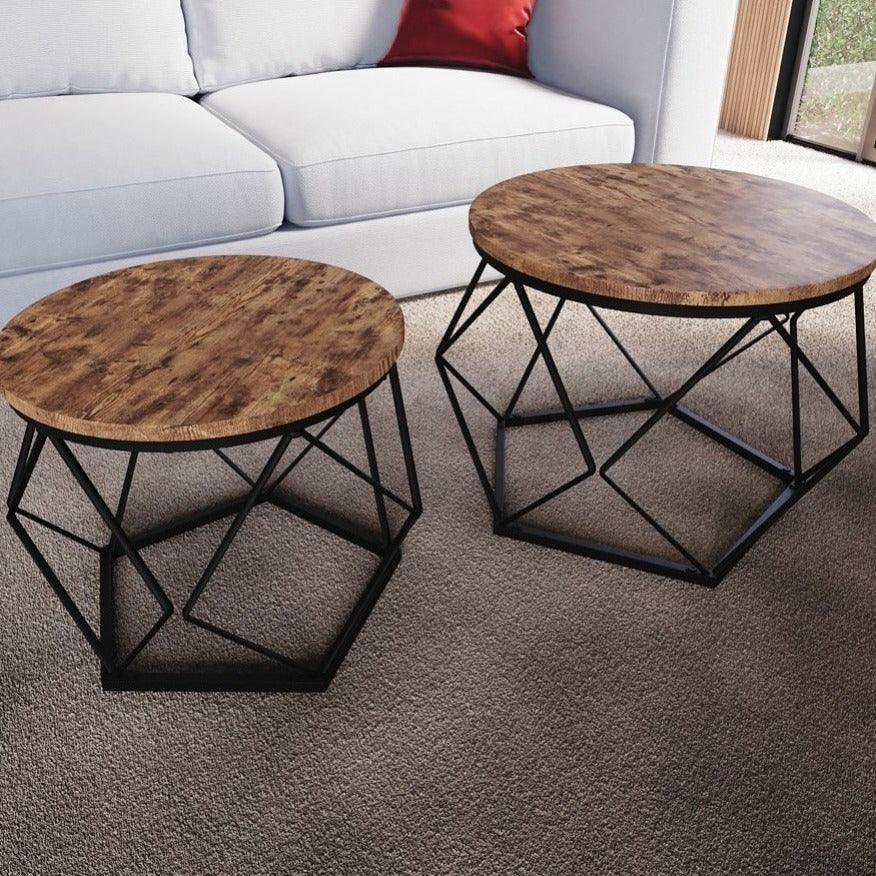 Coffee Table - Geometric Dark Wood Set
