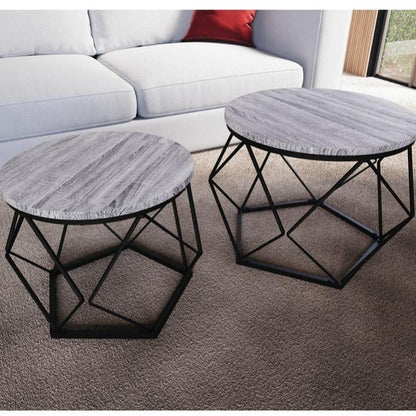 Coffee Table - Geometric Dark Wood Set