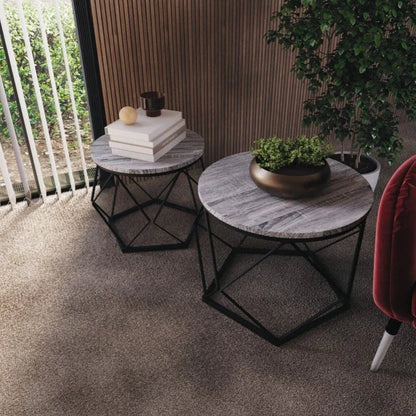 Coffee Table - Geometric Dark Wood Set