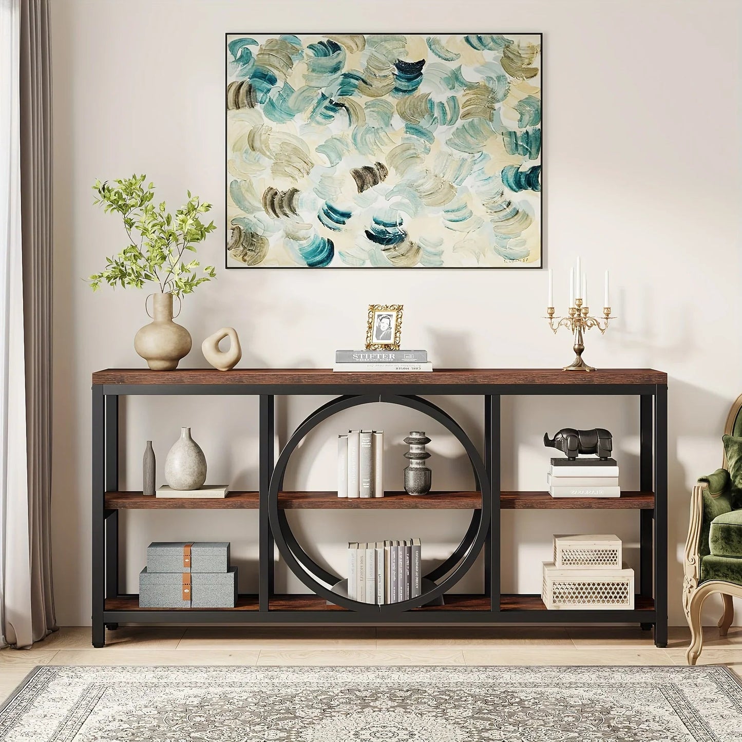 Console Table - 3 Tier Wood Metal Long