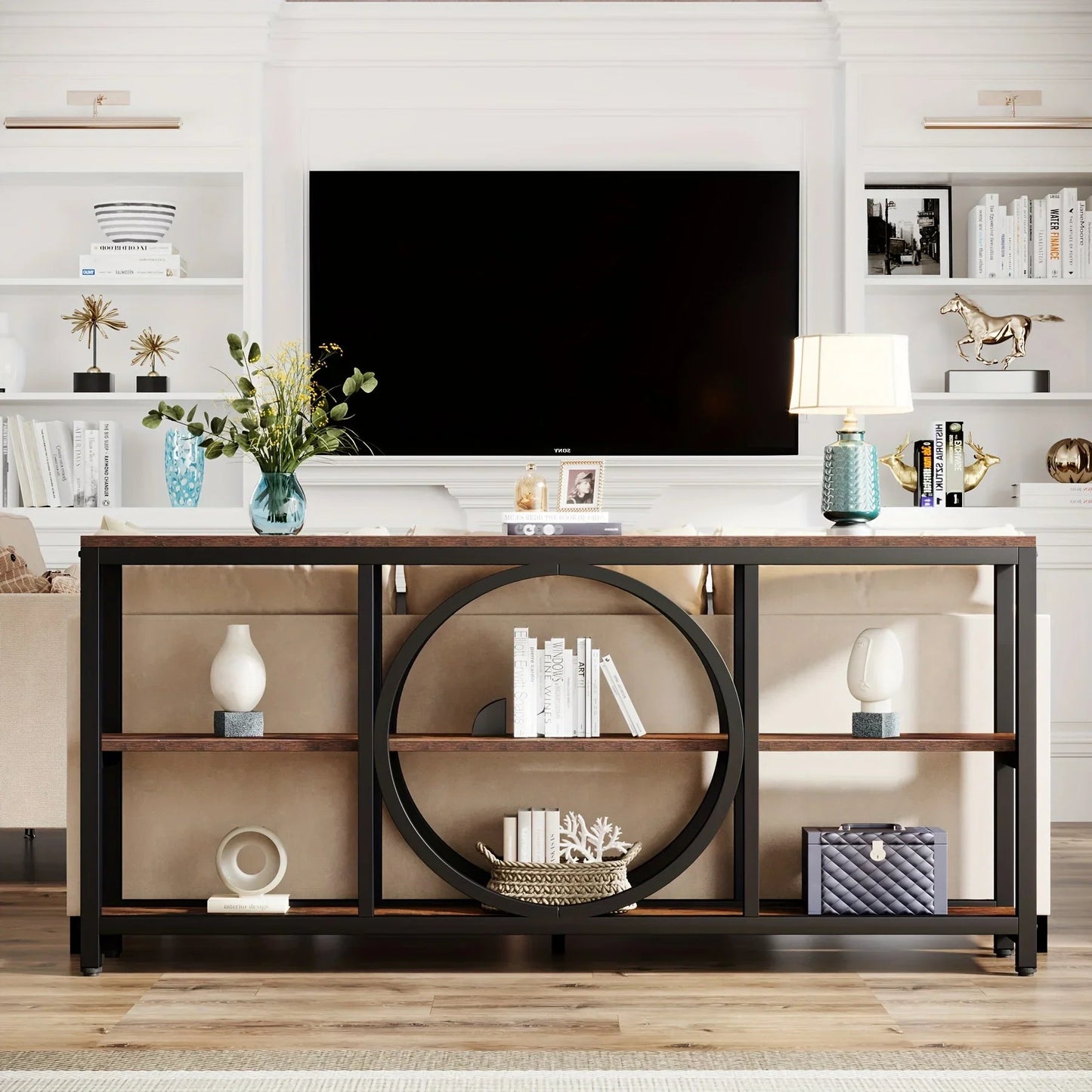 Console Table - 3 Tier Wood Metal Long
