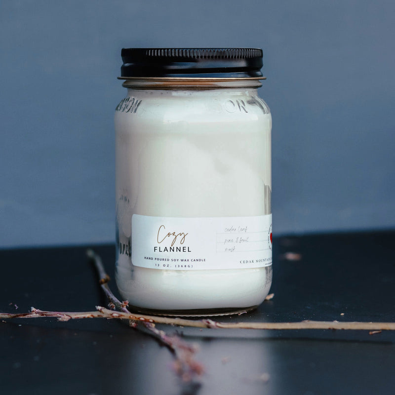 13 oz Mason Jar Soy Candle - Cozy Flannel
