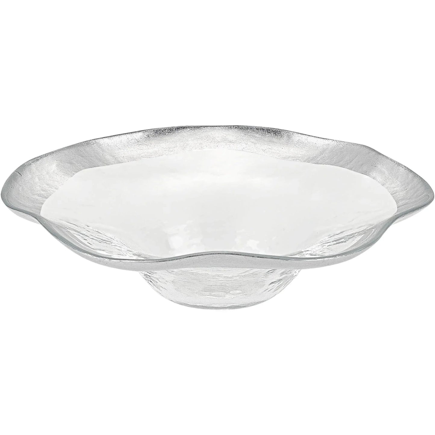 Crystal Glass Wave Bowl with Silver Leaf Pattern - PoshaBella