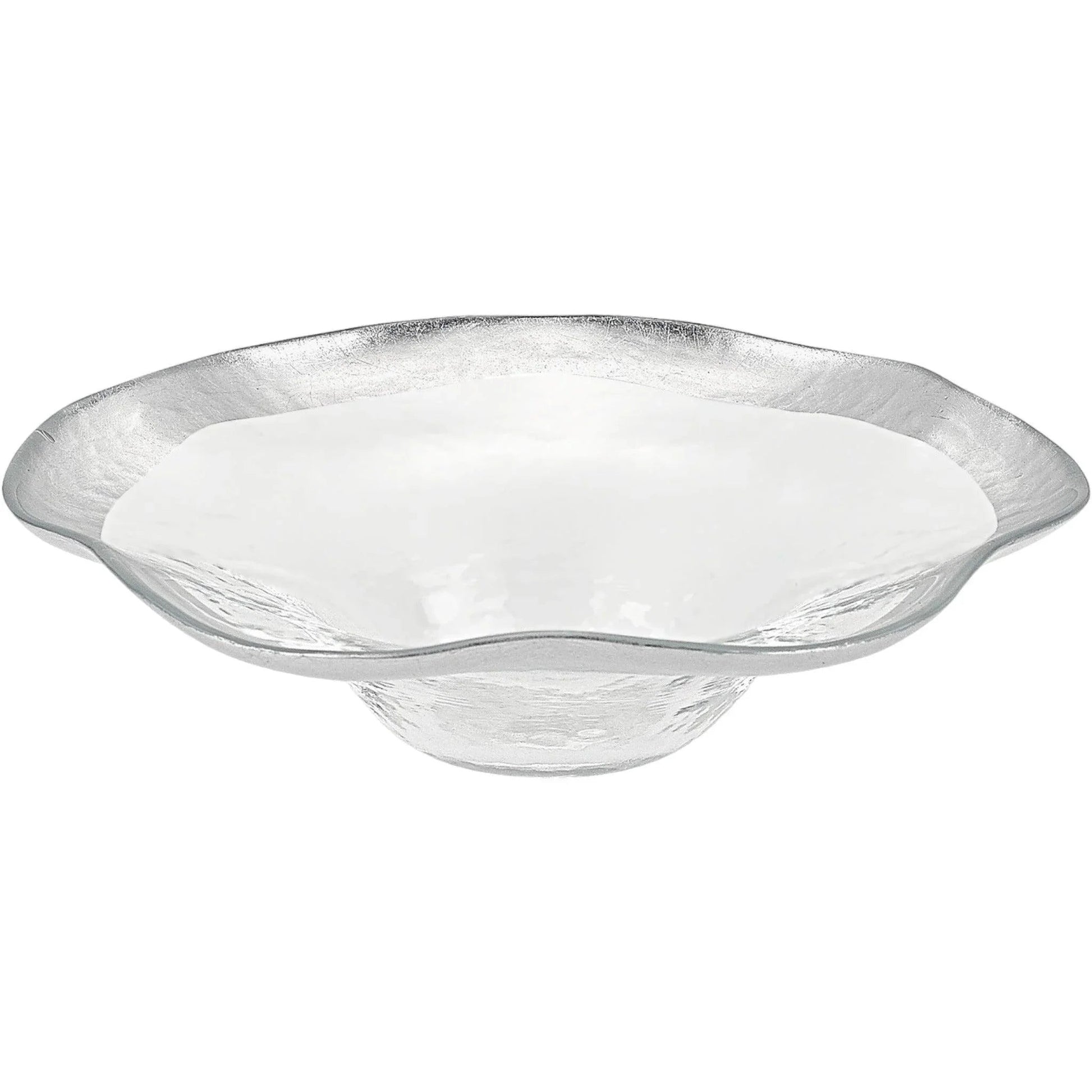 Crystal Glass Wave Bowl with Silver Leaf Pattern - PoshaBella