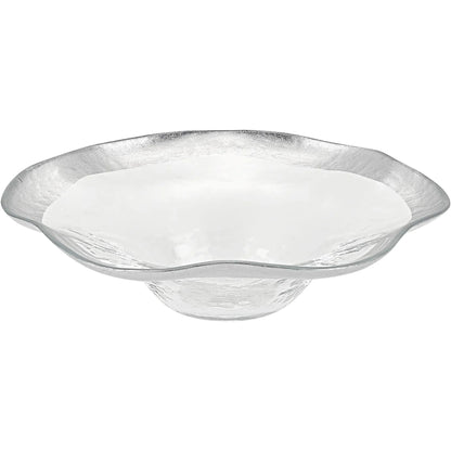 Crystal Glass Wave Bowl with Silver Leaf Pattern - PoshaBella