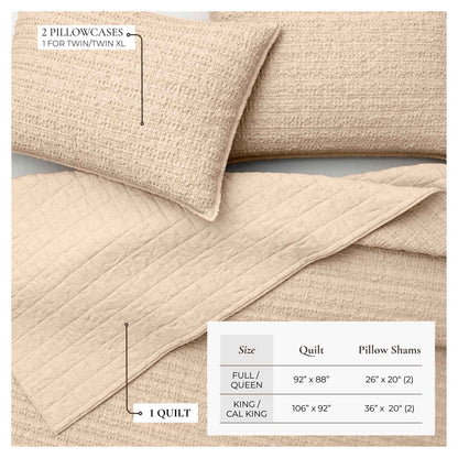 100% Cotton Honeycomb Waffle Garment Washed Quilt Set - Genevieve Collection