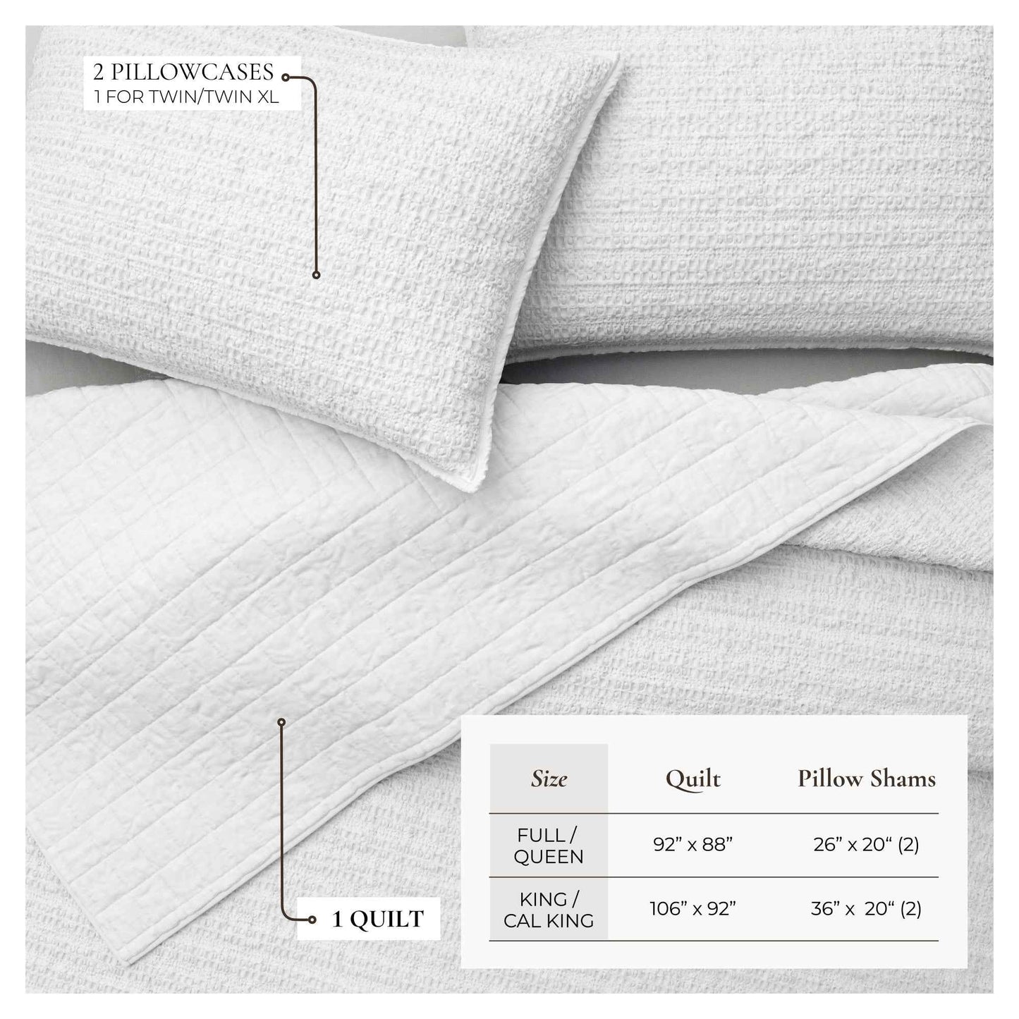 100% Cotton Honeycomb Waffle Garment Washed Quilt Set - Genevieve Collection