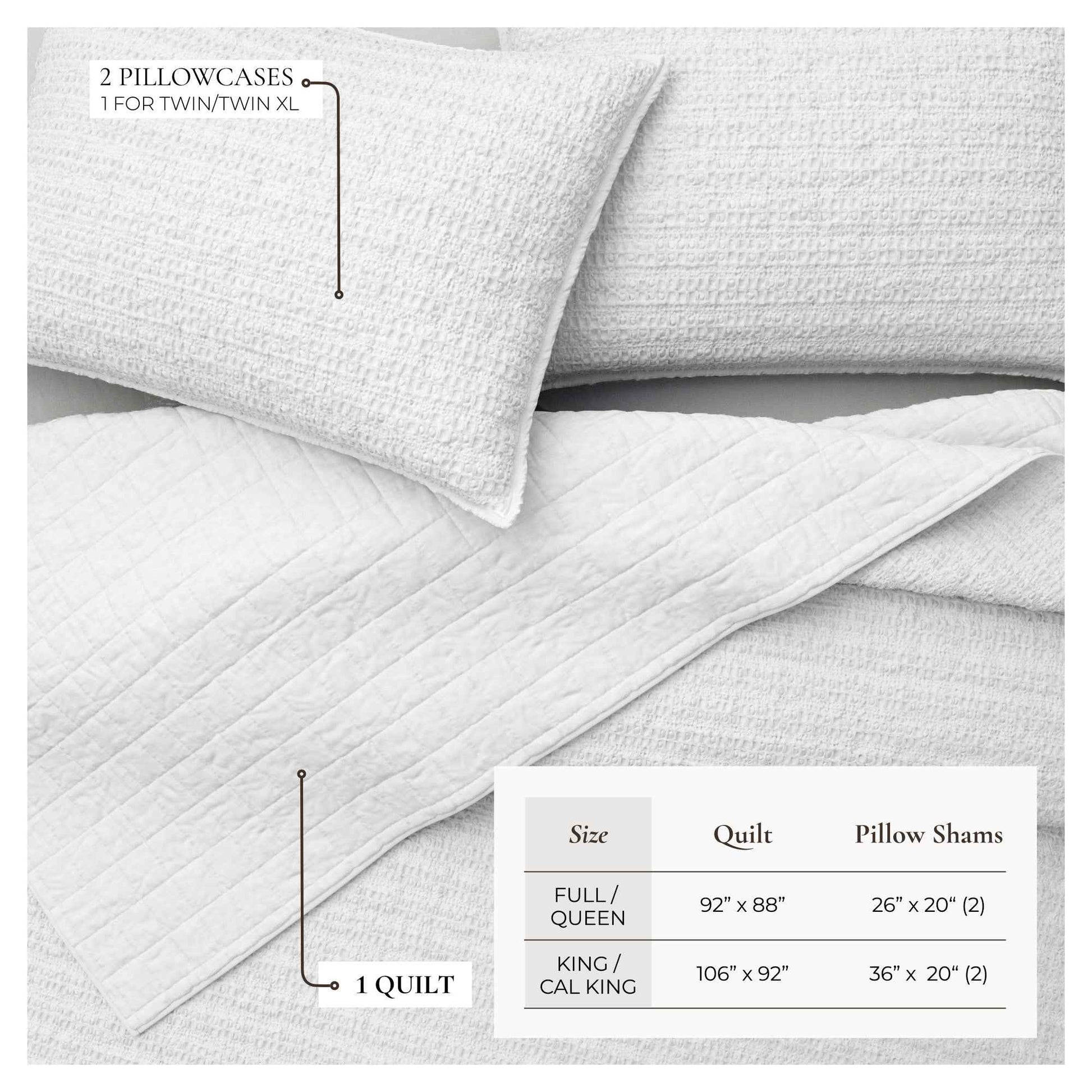 100% Cotton Honeycomb Waffle Garment Washed Quilt Set - Genevieve Collection