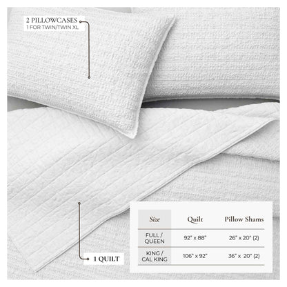 100% Cotton Honeycomb Waffle Garment Washed Quilt Set - Genevieve Collection