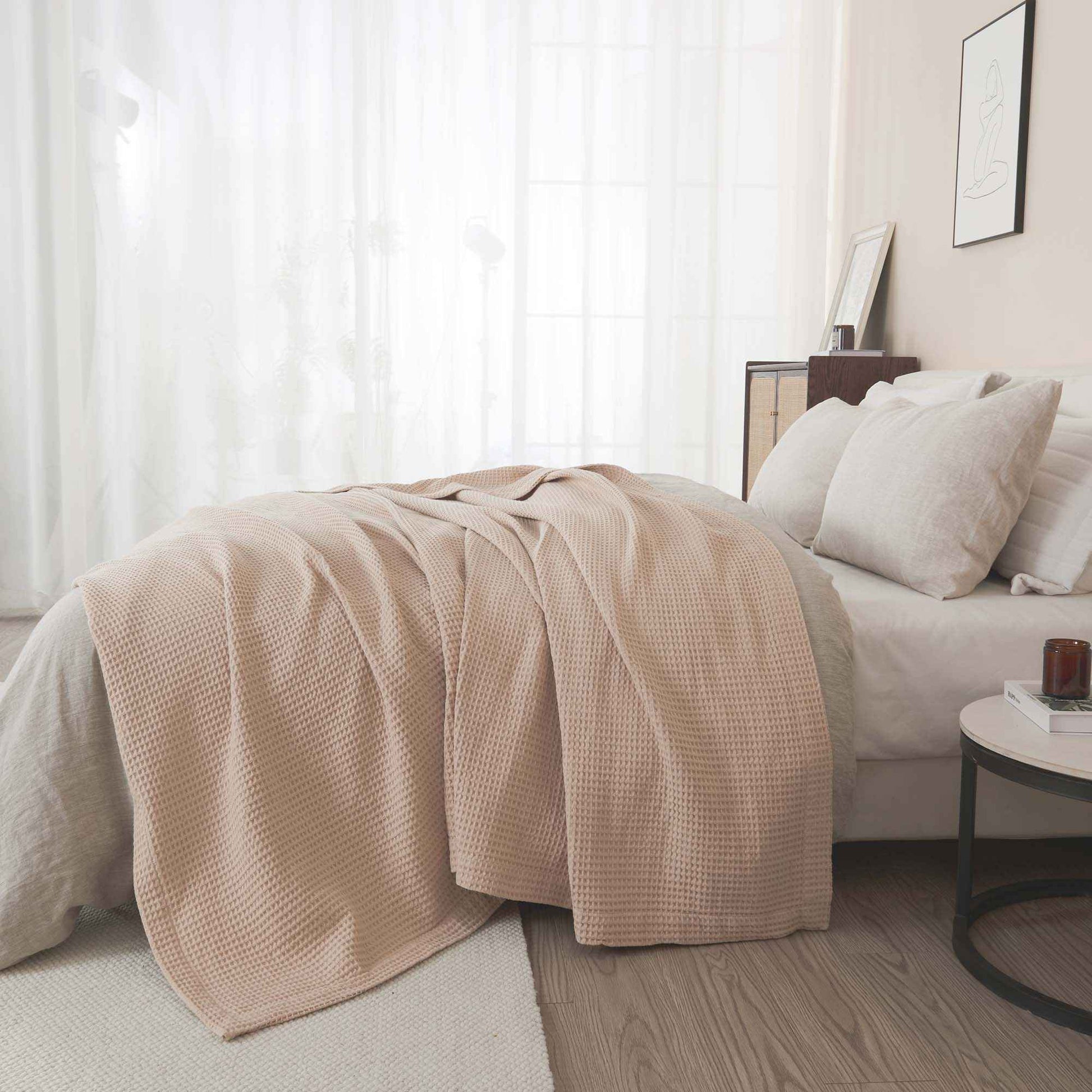 100% Cotton Waffle Weave Blanket - Mikala Collection