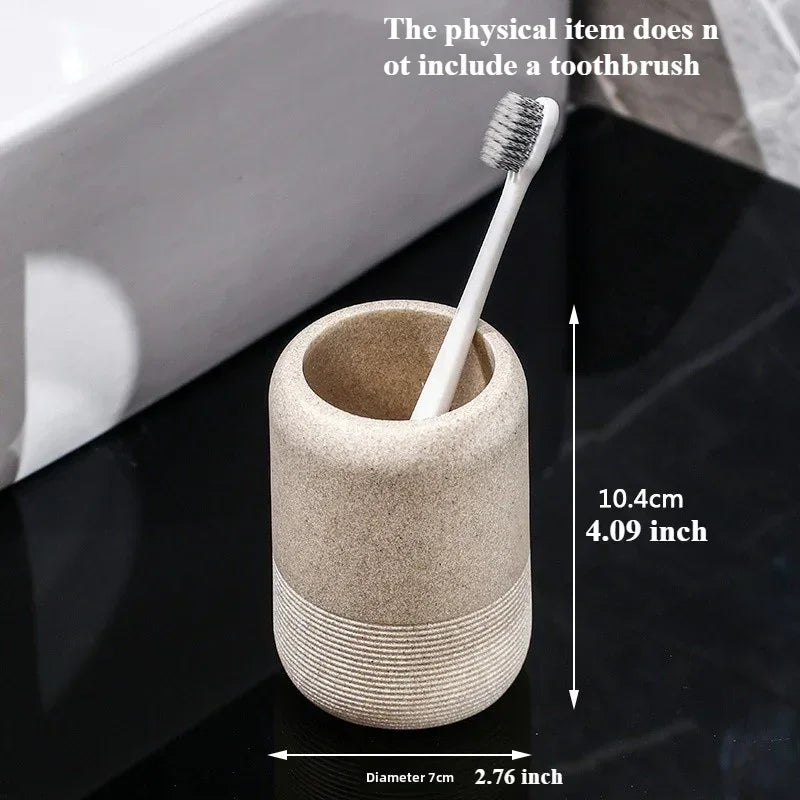 Modern Textured Bathroom Accessory Set with Tumblers and Tray
