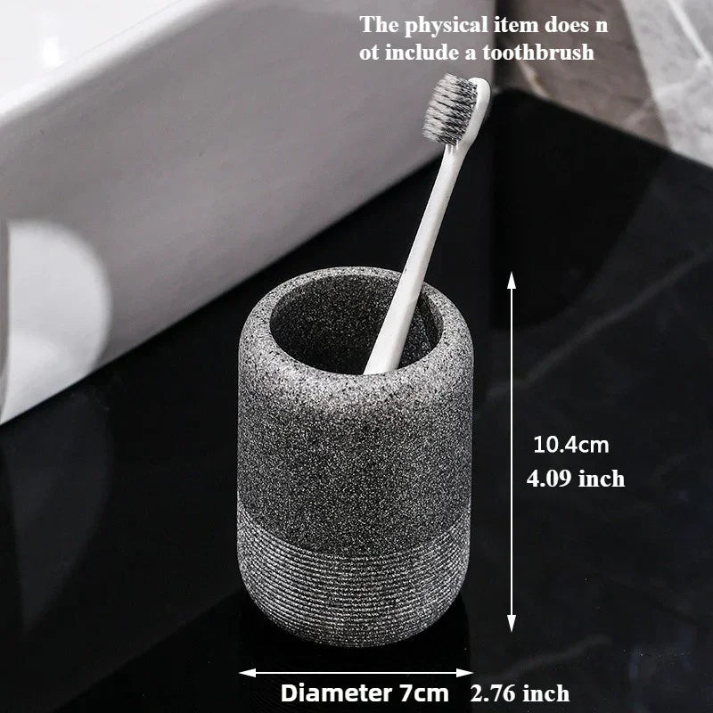 Modern Textured Bathroom Accessory Set with Tumblers and Tray
