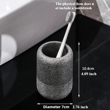 Modern Textured Bathroom Accessory Set with Tumblers and Tray