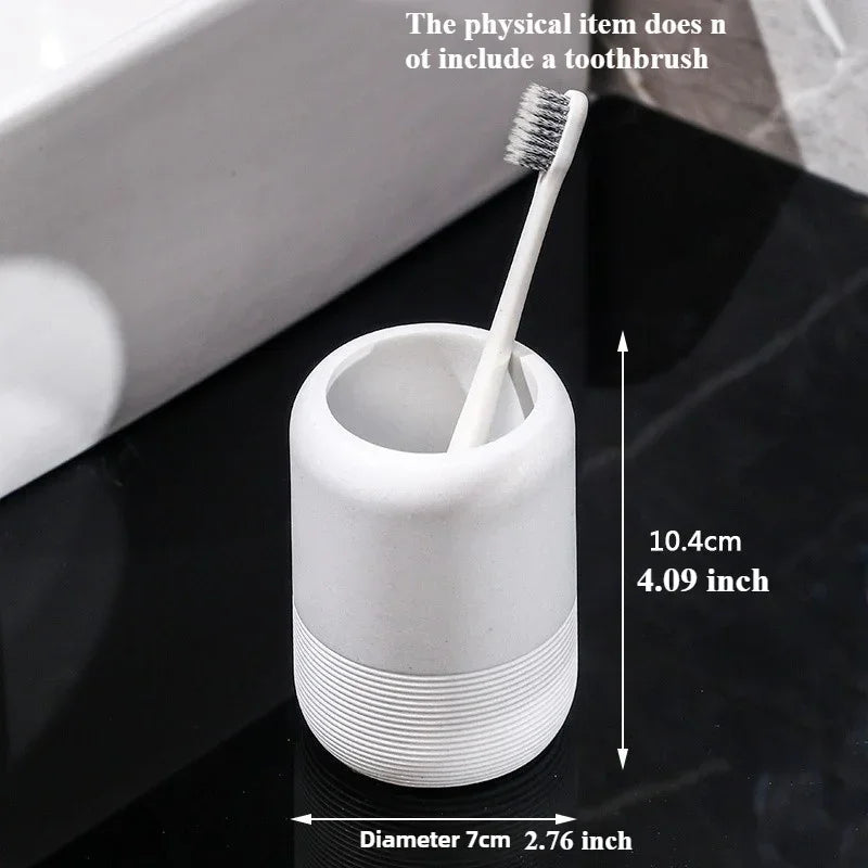Modern Textured Bathroom Accessory Set with Tumblers and Tray