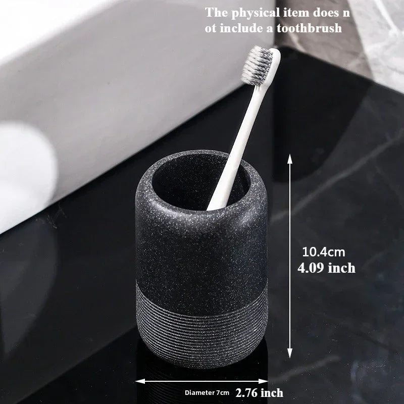 Modern Textured Bathroom Accessory Set with Tumblers and Tray