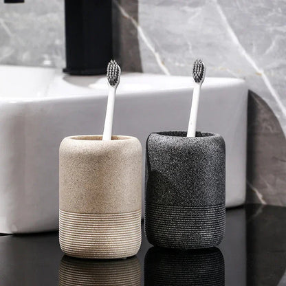 Modern Textured Bathroom Accessory Set with Tumblers and Tray