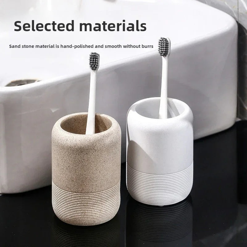 Modern Textured Bathroom Accessory Set with Tumblers and Tray