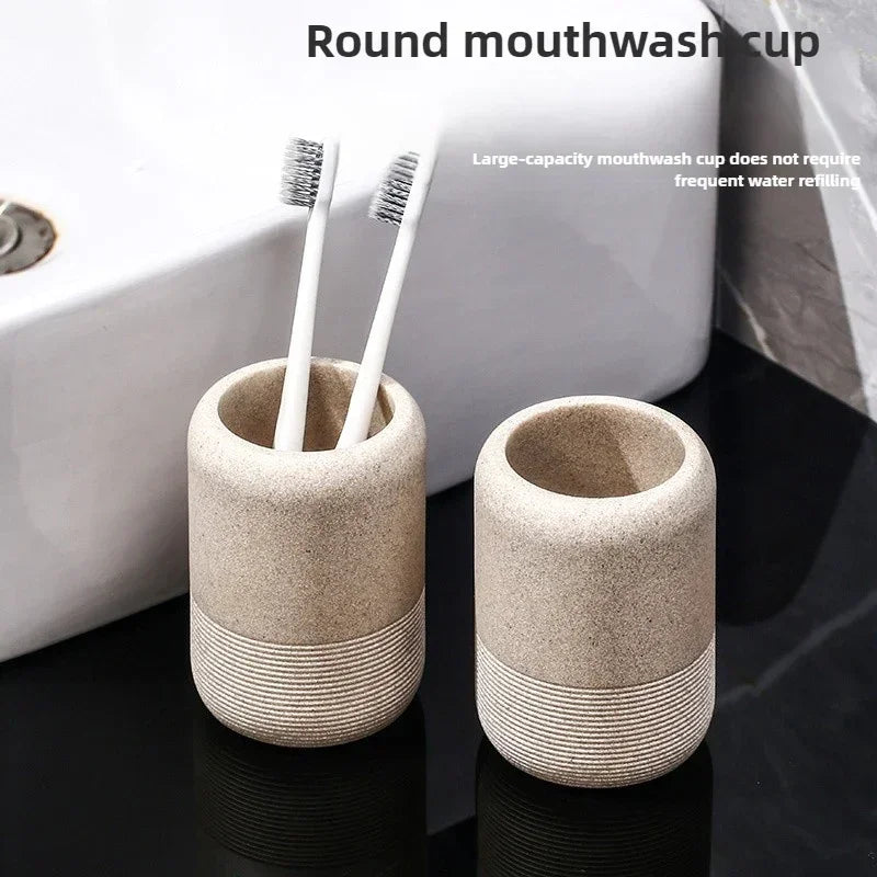Modern Textured Bathroom Accessory Set with Tumblers and Tray