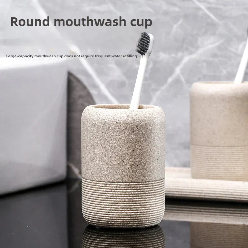 Modern Textured Bathroom Accessory Set with Tumblers and Tray