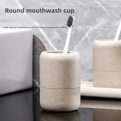 Modern Textured Bathroom Accessory Set with Tumblers and Tray