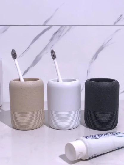 Modern Textured Bathroom Accessory Set with Tumblers and Tray