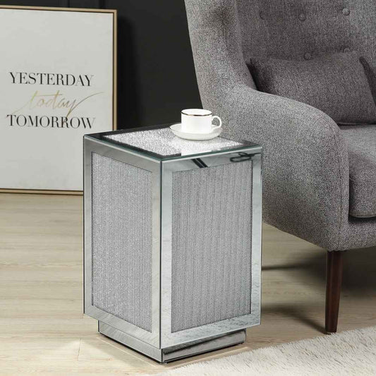 Noralie - 20" Accent Table - Mirrored, Faux Diamonds