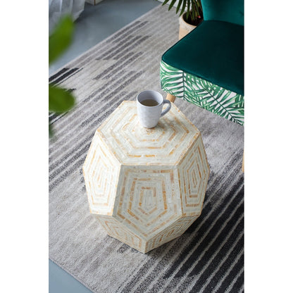 18x18x21 Hexagonal Capes Capiz Stool Cream/Yellow