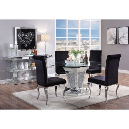 Noralie - Dining Table - Mirrored, Faux Diamonds & Clear Glass Top