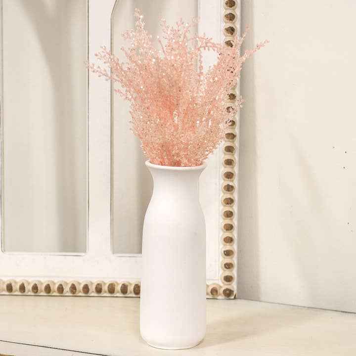 White Ceramic Tall Vase 9.25-Inch Decorative Tabletop Floral Display
