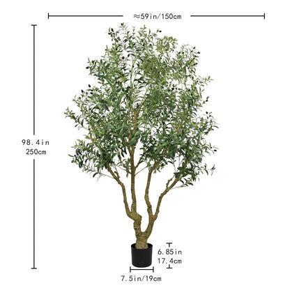Artificial Olive Tree Large With Trunk, Indoor / Outdoor Decorative Plant For Living Room - Green