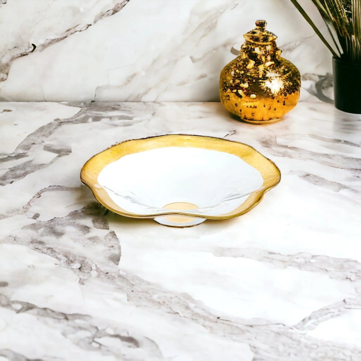 Decorative Bowl - Genuine Gold Leaf Plated 8-inch Wave Bowl - PoshaBella