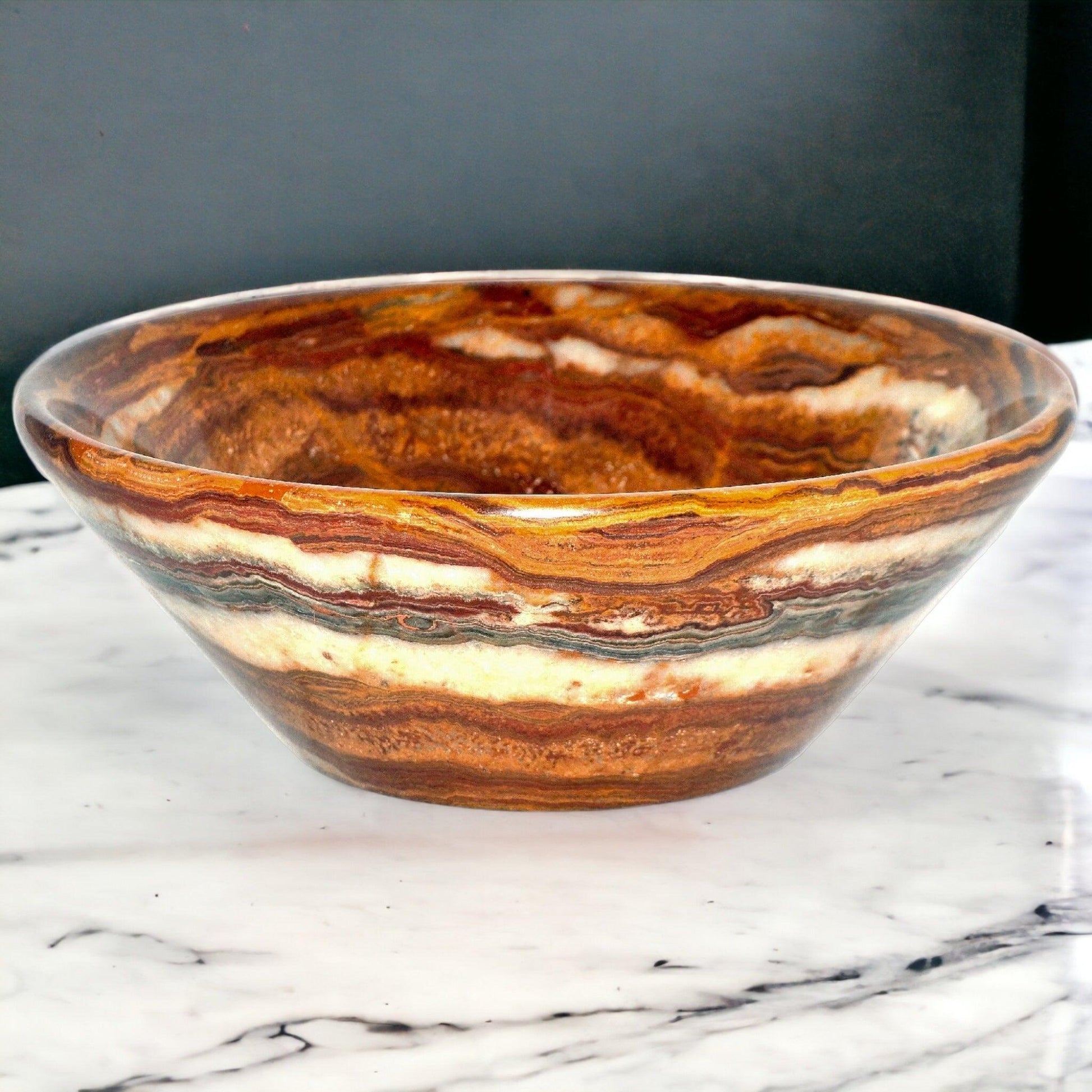 Decorative Bowl of Multi Brown Onyx - 9 inch Bowl - PoshaBella