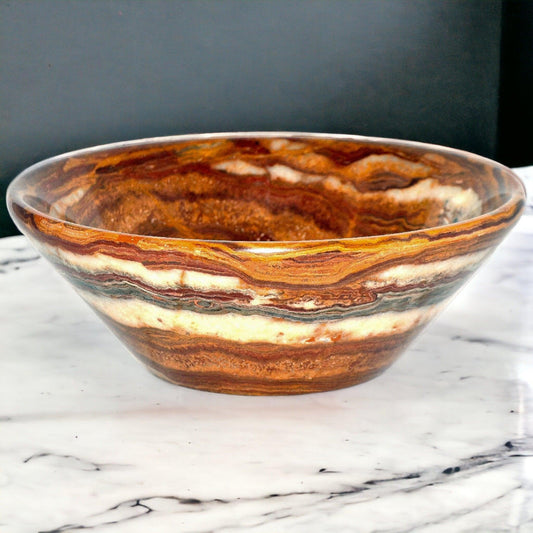 Decorative Bowl of Multi Brown Onyx - 9 inch Bowl - PoshaBella