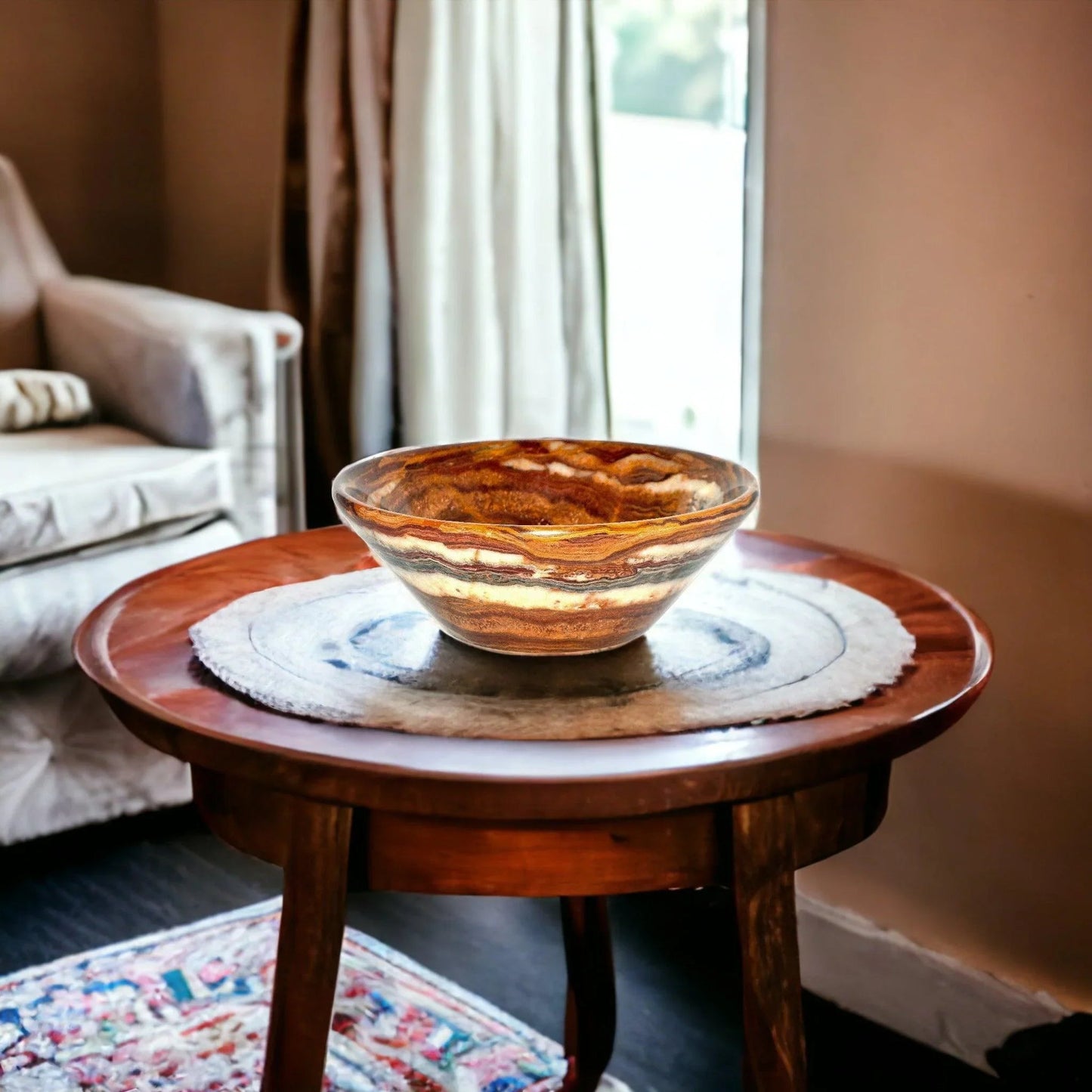 Decorative Bowl of Multi Brown Onyx - 9 inch Bowl - PoshaBella