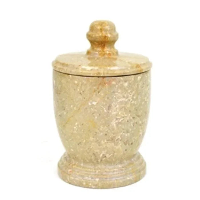 Decorative Jar |Cotton Balls Holder of Sahara Beige Marble - PoshaBella