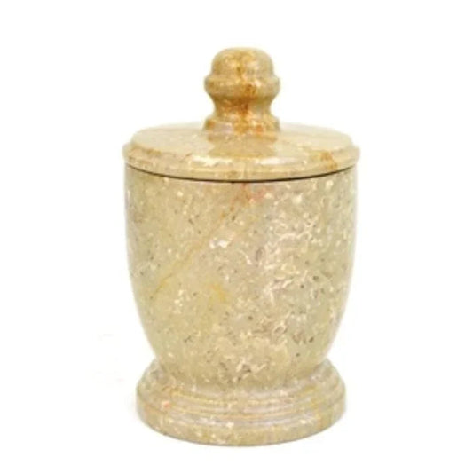 Decorative Jar |Cotton Balls Holder of Sahara Beige Marble - PoshaBella