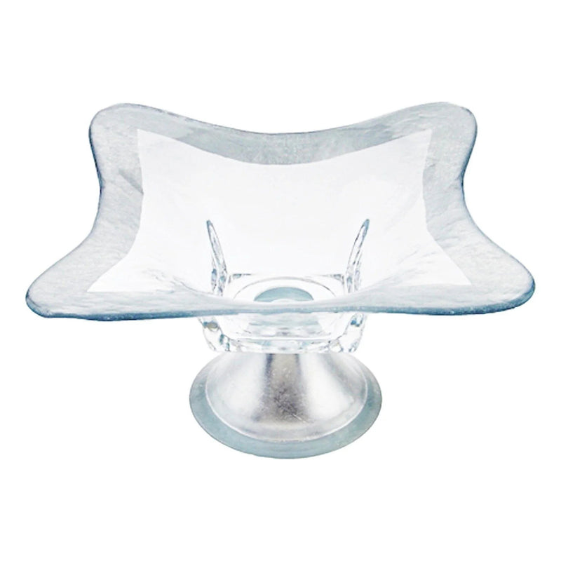 Decorative Pedestal Bowl with Genuine Silver Leaf Pattern