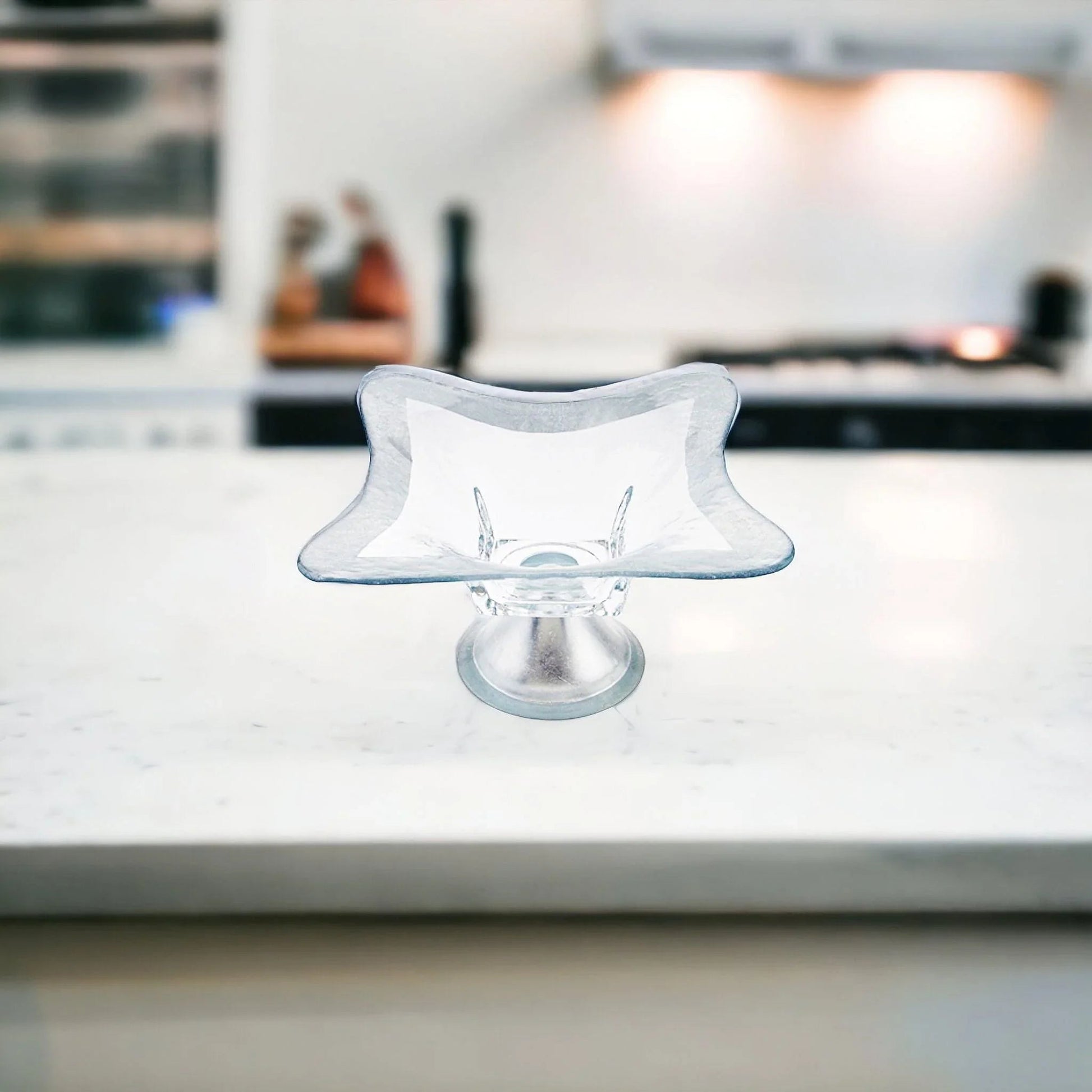 Decorative Pedestal Bowl with Genuine Silver Leaf Pattern - PoshaBella