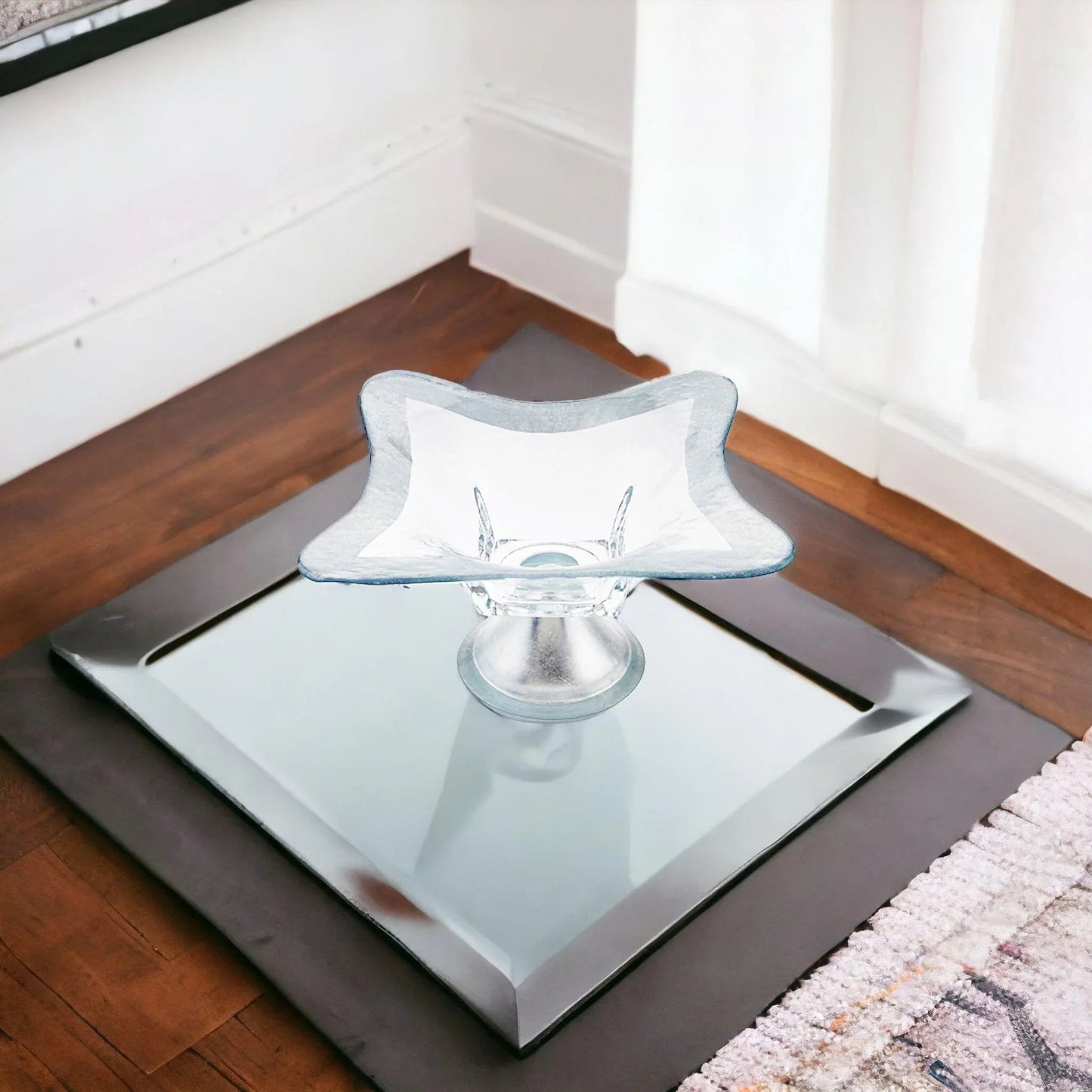 Decorative Pedestal Bowl with Genuine Silver Leaf Pattern - PoshaBella