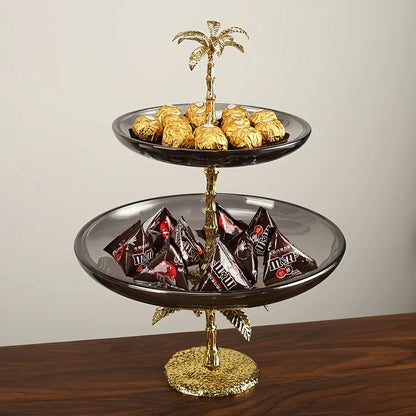 Decorative Tray - Golden Metal Two-Tier