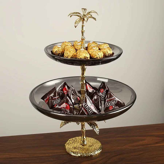 Decorative Tray - Golden Metal Two-Tier