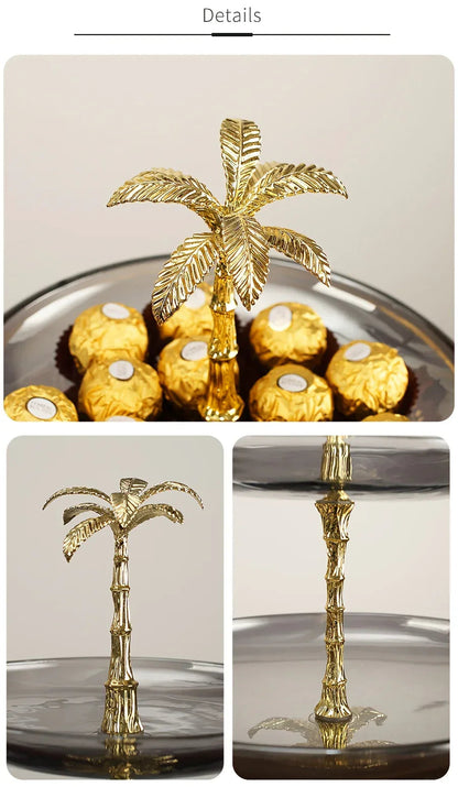 Decorative Tray - Golden Metal Two-Tier