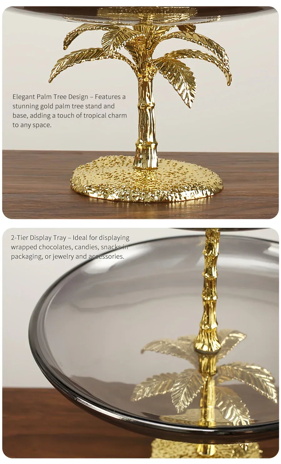 Decorative Tray - Golden Metal Two-Tier